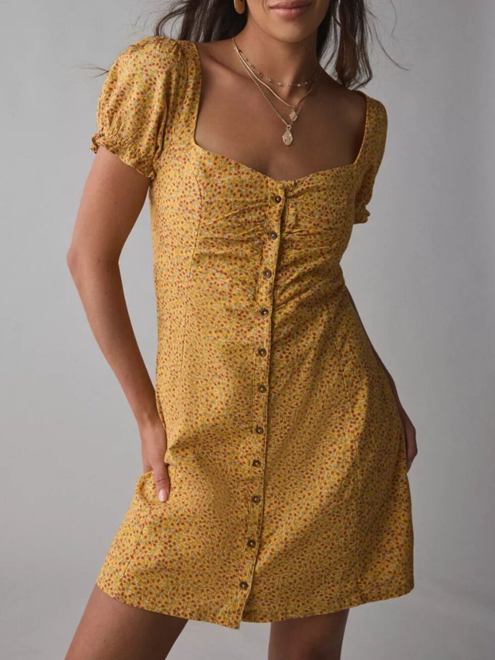 Kimchi Blue Nina Button-Down Milkmaid Mini Dress